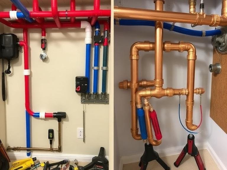 Comparison of PEX and copper pipes for home repiping services.