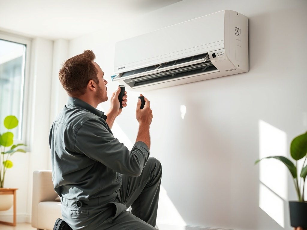Professional ac service maintenance inspection of indoor air conditioning system