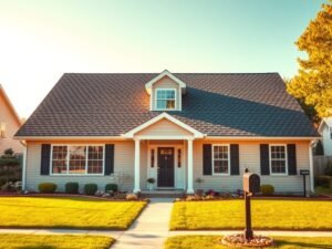 US home with a newly completed professional roof replacement
