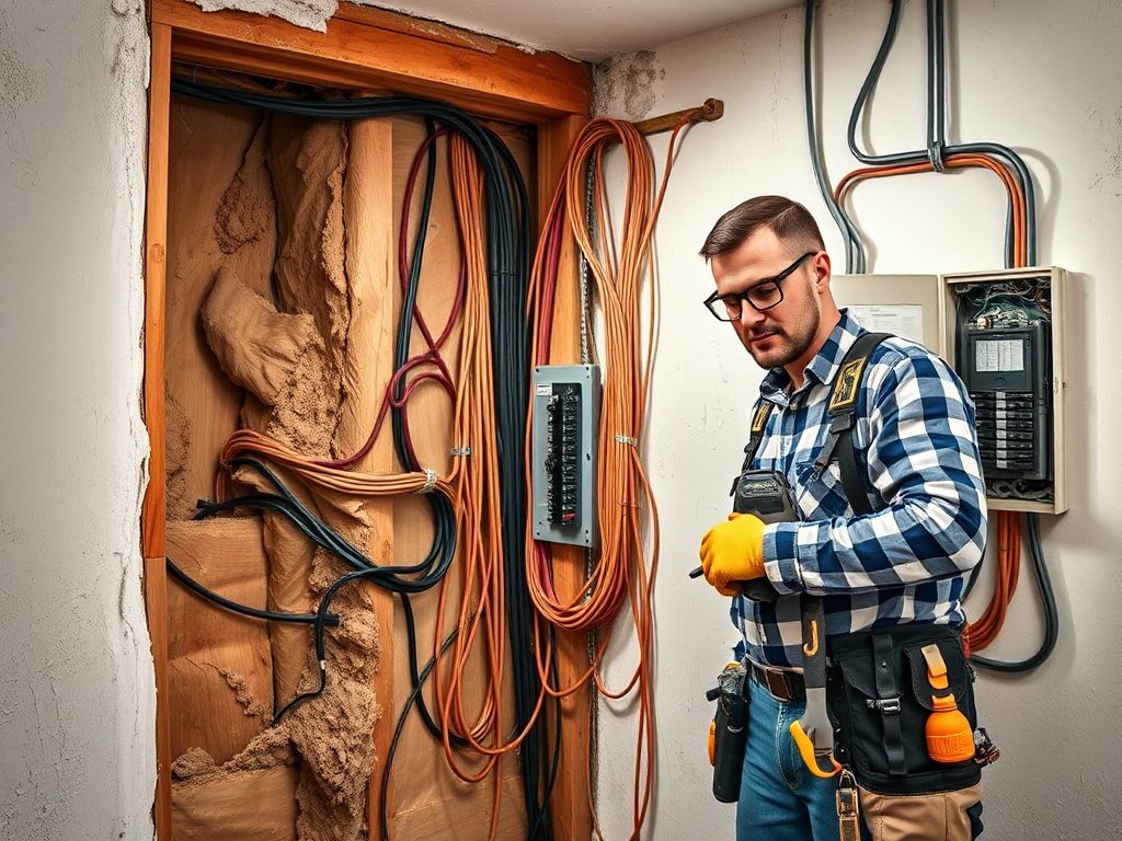 Advanced electrical wiring and modern panel upgrade inside an old American house