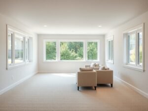 Bright finished basement with large replacement windows bringing in natural light and improving living space