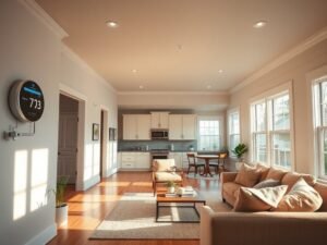 Energy-efficient electrical upgrades in an old US home with smart thermostat and LED lighting