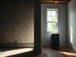 Comparison of a moldy room versus a clean room using an air purifier for mold protection.
